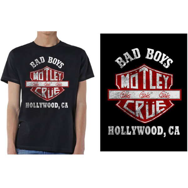T-shirt Motley Crue : Bad Boys Shield (Unisex Tg. Large)