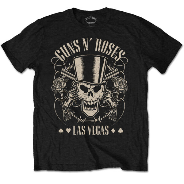 T-shirt Guns N’ Roses: Top Hat, Skull & Pistols Las Vegas Black (Unisex Tg. M)